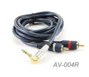 4ft Right Angle 3.5mm Stereo Plug to L/R 2-RCA Male Audio Cable