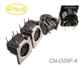 4-Pack DIN 5-Pin Female PCB Mount Right-Angle Shielded Connector