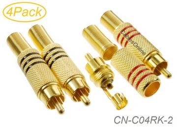 4-Pack RCA Solder Type Gold Plated Connector w/Spring Strain Relief, CN-R04RK-2