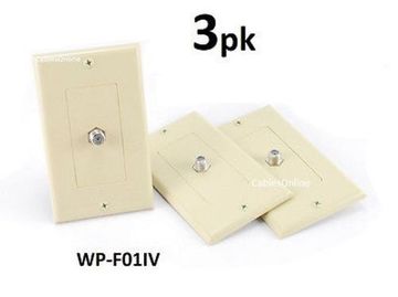 3-PACK Leviton Decora TV Antenna F-Plug 75ohm Flush Mount Wall Plate, Ivory