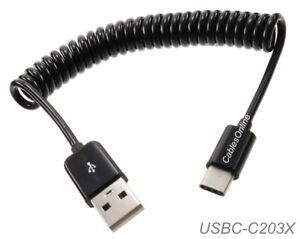 3ft USB-3.1 Type-C Male to USB-2.0 Type-A Male Coiled Cable