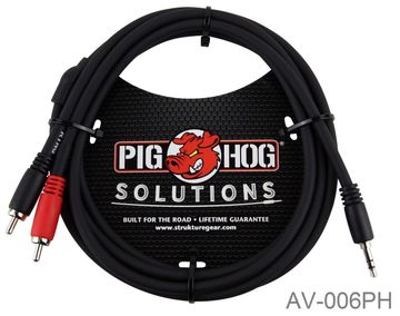 6ft PigHog Stereo Breakout Cable, 3.5mm Stereo Male to Dual RCA Male