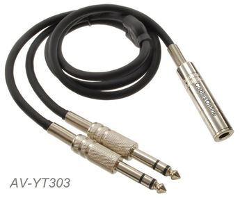 3ft 1/4" TRS Female to 2x 1/4" TRS Male 24awg OFC Flexible Splitter Cable