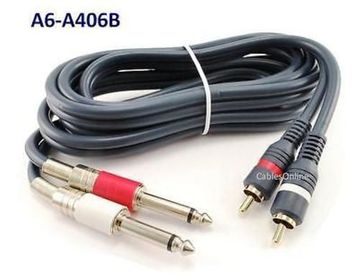6ft Python Dual 1/4" TS Mono Male Plug to 2-RCA Plug Male Blue Audio Cable