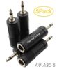 5-Pack 1/4" (6.3mm) Stereo TRS Female to 3.5mm (1/8") Mono TS Male Audio Adapters