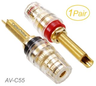 Long Thread 4mm Banana Speaker Terminal Binding Post Hard Copper, Black/Red