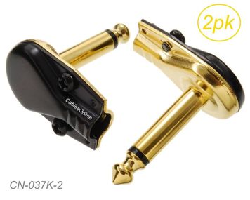 2-Pack 1/4" (6.3mm ) Mono TS Right Angle Pancake-Type Phono Metal Connectors