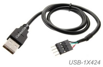 24-inch USB 2.0 A-Male to (1x4) 4-Pin IDC Motherboard Connector Adapter Cable