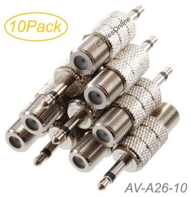 10-Pack 3.5mm (1/8") TS Male to F-type Female Coaxial Metal Adapter