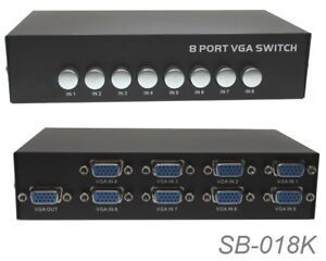 Compact 8-Way VGA (HD15) Push Button Metal Mini Switch Box