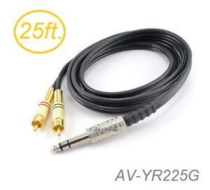 25ft 1/4" TRS Stereo Male to 2-RCA (Left/Right) Male Audio Cable