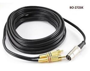 25ft 7-Pin Din Plug to 2RCA Plug BO, Naim, Quad Audio Cable