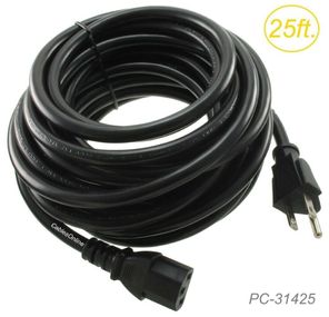 25ft AC Power 14 Gauge IEC C13 to NEMA5-15p 3-Conductor PC Power Cable/Cord