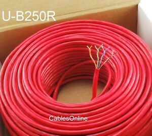 250ft Cat5e 350MHz UTP 24AWG solid pure copper, Riser Rated CMR Bulk Cable, Red