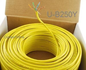 250ft Cat5e 350MHz UTP 24AWG solid pure copper, Riser Rated CMR Cable, Yellow