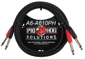 10ft Dual 1/4" TS Mono Male to Male Plug Noise Free Pig-Hog Audio Cable
