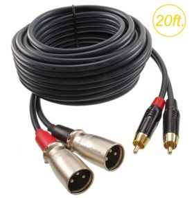20ft 2-XLR 3C Male to 2-RCA Male Stereo Audio Cable