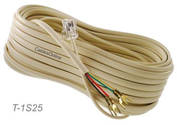 25ft RJ11 6P4C Plug to 4-Spade Lugs Beige Telephone Cable
