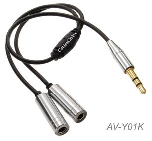 6 inch 3.5mm Stereo Male to 2-Female Audio Headphone Y-Splitter, Silver/Black