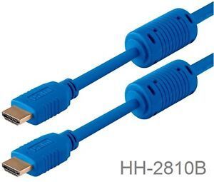 10ft High Speed HDMI Male/Male 28AWG Cable with Ferrite Cores, Blue