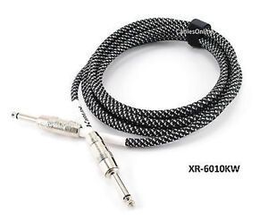 10ft Kirlin 1/4" Mono Male to Male BK/WH Woven Guitar/Bass Amp Pro Audio Cable