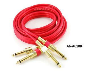 10ft Ultra Flexible Dual 1/4" TS Mono Plug Male to Male Red Audio Cable