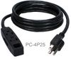 25ft 3-Outlet 3-Prong Power Extension Cord, 16AWG, NEMA 5-15P to 3 NEMA 5-15R