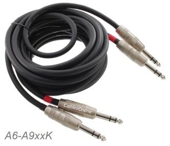 Kirlin Dual 1/4" TRS Stereo Male to Male Noise Free Black Audio Cable