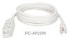 25ft 3-Outlet Power Extension Cord, 16AWG, NEMA 5-15P to 3 NEMA 5-15R, White