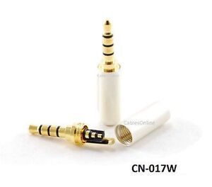 High-Quality 3.5mm 1/8" Stereo TRRS 4-Pole Male Plug Connector, White