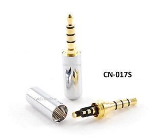 High-Quality 3.5mm 1/8" Stereo TRRS 4-Pole Male Plug Connector, Silver