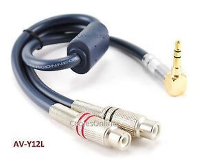1ft Right Angle 3.5mm Stereo Plug to L/R 2-RCA Female Audio Cable