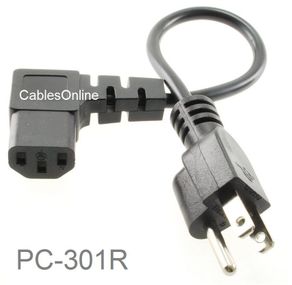 1ft Right-Angle AC 3-Prong Power Cable, NEMA 5-15P / IEC320 C13