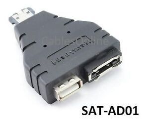 eSATAp (Power over eSATA) Male to USB-A Female / eSATA Female Adapter