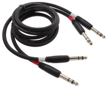 Dual 1/4" TRS Stereo Male to Male Plug Noise Free Black Audio Cable