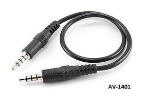 1ft 3.5mm (1/8") Stereo 4-Pole TRRS Male to Male Cable