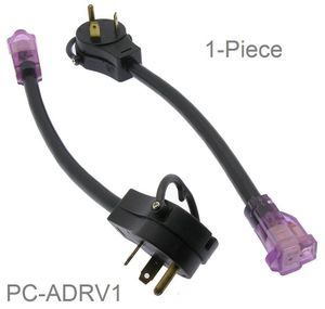 1ft 14/3 STW 30A/TT-30 Plug w/Handle To 15A/5-15R Lighted Plug RV Power Adapter