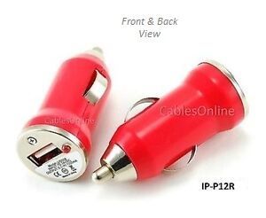 Red USB Mini Car Charger 1000mA Travel Adapter