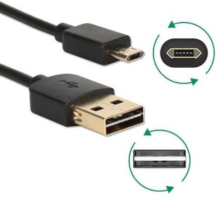 Reversible USB-A Male to Reversible USB Micro-B Sync & Charger Cable, Black