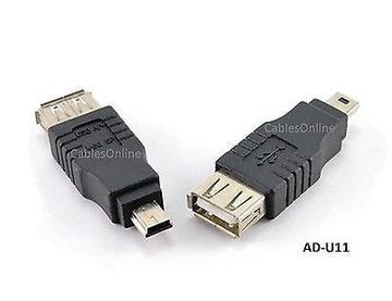 USB 2.0 Mini-B 5-Pin Male to USB A Female Converter Adapter