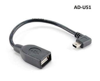 USB 2.0 Female To Right Angle Mini-B Male OTG Tablet, GPS, Adapter Host Cable