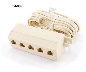 RJ11 5-Way 4C Telephone Line Jack Outlet Socket Splitter Adapter Cable