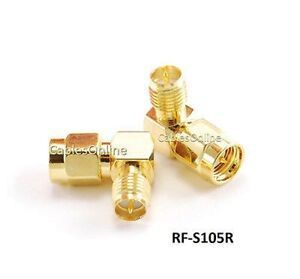 Right Angle RP-SMA (Reverse Polarity) Female to SMA Male Gold Adapter