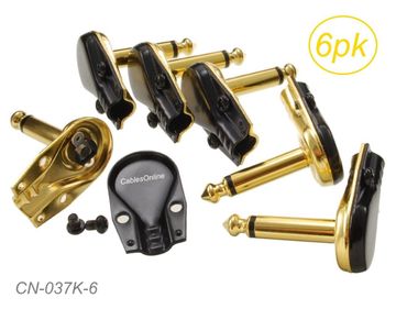 6-Pack 1/4" (6.3mm ) Mono TS Right Angle Pancake-Type Phono Metal Connectors