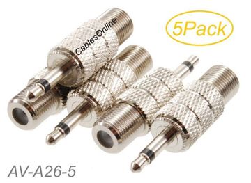 5-Pack 3.5mm (1/8") TS Male to F-type Female Coaxial Metal Adapter