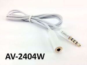 4ft 4-Position 3.5mm Stereo TRRS Audio Headset Extension Cable White