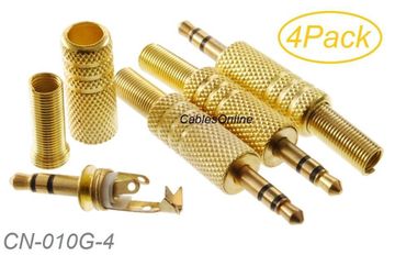 4-Pack 3.5mm 1/8" Stereo TRS Male Gold Connector with Spring Relief