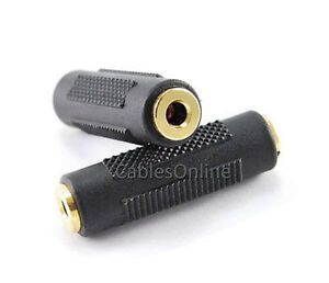 3.5mm Stereo Barrel Connector F/F Coupler Gender Changer, Black/Gold