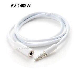3ft 4-Position 3.5mm Stereo TRRS Audio Headset Extension Cable White