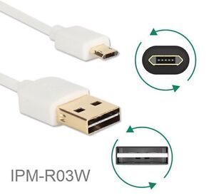 3ft Reversible USB-A Male to Reversible USB Micro-B Sync & Charger Cable, White